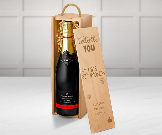 Gifts For Teachers Chapel Down Sparkling English Wine Gift Box With Engraved Personalised Lid